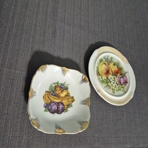 Vintage Porcelain Fruit  Design Salad Plate And‎ Bowl Lot Of 2